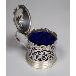 A Victorian pierced silver drum mustard, John & George Angell, London, 1846, with blue glass