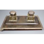 A George V silver and tortoiseshell mounted inkstand, Walker & Hall, Birmingham, 1920 (lacking one
