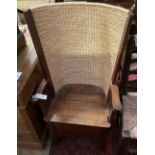 An early 20th century oak Orkney chair, width 59cm depth 41cm height 106cm