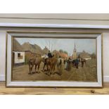 Rossini after F Van Leemputten, oil on board, Farmers going to market, signed, 62 x 120cm