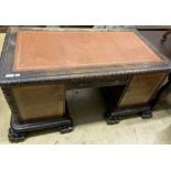 An early 20th century Continental oak kneehole desk, width 160cm, depth 84cm, height 79cm