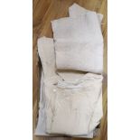 Four cream linen smocks, approx. 100cm