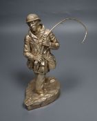 After Rowland Chadwick, a silver figure of an angler, maker's mark HL, Sheffield 1987 (filled), 20.
