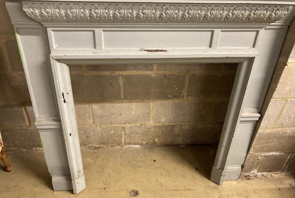 An early 20th century painted pine fire surround with double niche, width 134cm, depth 41cm, - Image 6 of 7