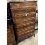 An early 20th century Louis XV semanier chest (marble a.f.), width 80cm, depth 41cm, height 46cm