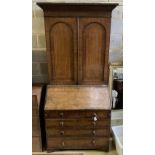 A George III oak bureau bookcase, width 98cm, depth 52cm, height 219cm