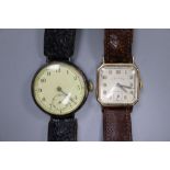 A gentleman's 9ct gold Lecram manual wind wrist watch and a similar early 20th century silver