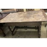 An 18th century and later oak refectory dining table with single drawer, width 81cm, length 152cm,