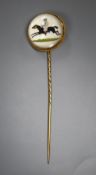 A Victorian yellow metal and Essex crystal, 'Hong Kong Races, 1881' stick pin, decorated with