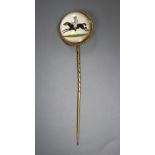 A Victorian yellow metal and Essex crystal, 'Hong Kong Races, 1881' stick pin, decorated with