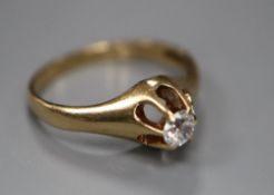 A 14k and claw set solitaire diamond ring, size I, gross 2.4 grams.CONDITION: Stone size