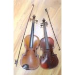 A J. Thibouville-Lamy labelled violin, another and two bows