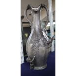 A French Art Nouveau pewter vase, signed A Huppe, height 36cm