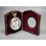 An Edwardian planished silver mounted travelling watch case, with pocket watch, Henry Matthews,