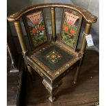 An Indian painted childs corner chair, width 52cm, depth 48cm, height 64cm