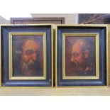 Continental School, pair of oils on canvas, Studies of bearded men, 22 x 16cm
