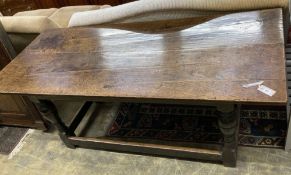 An 18th century and later oak refectory dining table, length 182cm width 78cm height 72cm