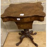 A Victorian burr walnut work table, width 50cm, depth 40cm, height 68cm