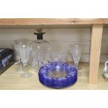 A large silver-mounted dimpled decanter and stopper and a collection of table glass, including