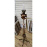 An Art Nouveau Benson style copper oil lamp standard, overall height 160cm