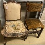 A 19th century French walnut side chair and one other Continental chair