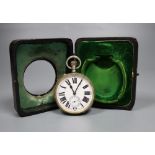 A George V silver mounted travelling watch case, with pocket watch, A& J Zimmerman, Birmingham,