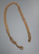 An early 20th century 9ct fine link guard chain, 141cm, 14.7 grams.