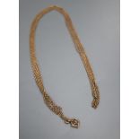 An early 20th century 9ct fine link guard chain, 141cm, 14.7 grams.