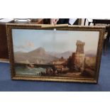 John Cheltenham Wake (fl.1858-1875) oil on canvas, Italianate harbour scene, 76 x 127cm