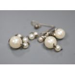 Three assorted cultured pearl earrings(a.f.).