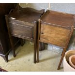 Two George III style mahogany tray top bedside cabinets (1 later), larger 40cm wide, height 76cm