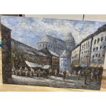 Burnett, oil on canvas, Paris street scene, signed, 60 x 90cm, unframed