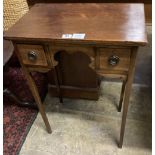 A small George III style side table, fitted two drawers, width 50cm depth 32cm height 71cm