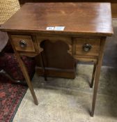 A small George III style side table, fitted two drawers, width 50cm depth 32cm height 71cm