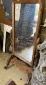 A Victorian mahogany cheval mirror, width 70cm, height 153cm