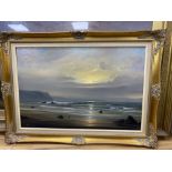 Peter Cosslett (1927-), oil on canvas, Coastal scene at sunset, signed, 50 x 75cm