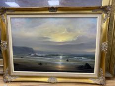 Peter Cosslett (1927-), oil on canvas, Coastal scene at sunset, signed, 50 x 75cm