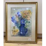 Sheila Cavell Hicks, watercolour, Azalea and the blue blossoms, signed and dated '89, 50 x 37cm