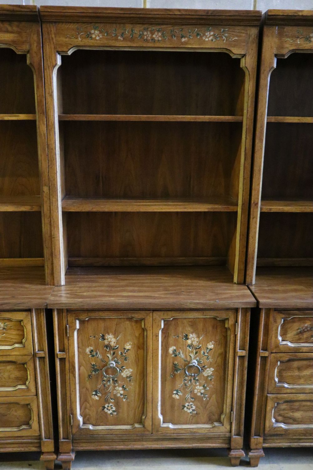 Three American stencilled walnut cabinets, total width 270cm, depth 44cm, height 181cm - Image 3 of 5