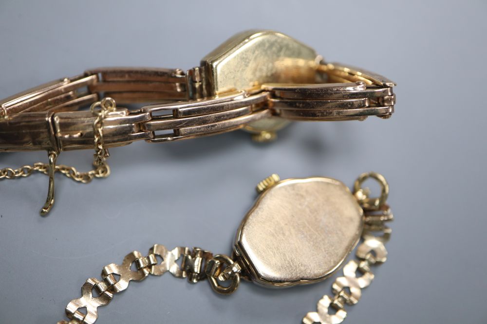 Two 9ct gold ladys' wristwatches, one on 9ct gold expanding bracelet, gross 27.5 grams. - Image 4 of 4