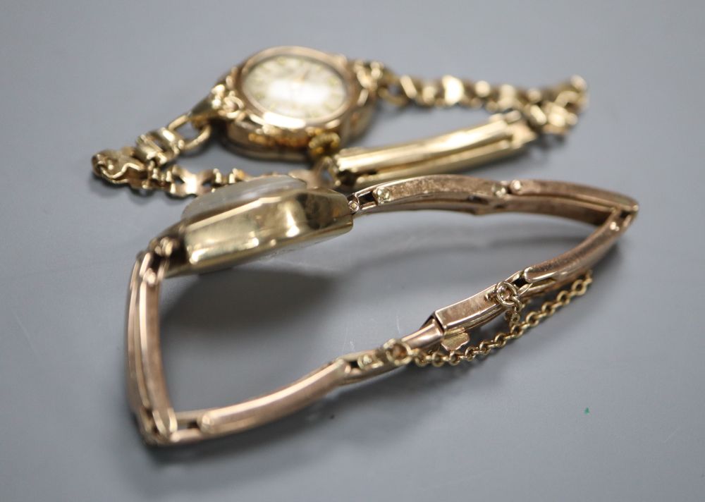 Two 9ct gold ladys' wristwatches, one on 9ct gold expanding bracelet, gross 27.5 grams. - Image 3 of 4