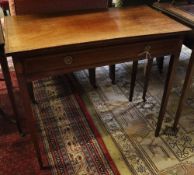 A George III later banded mahogany side table, width 85cm, depth 44cm, height 76cm