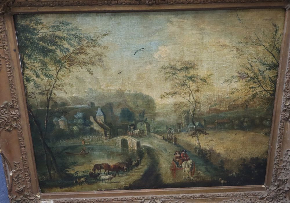 Circle of Theobald Michau, Flemish School, oil on canvas, 17th century style landscape with