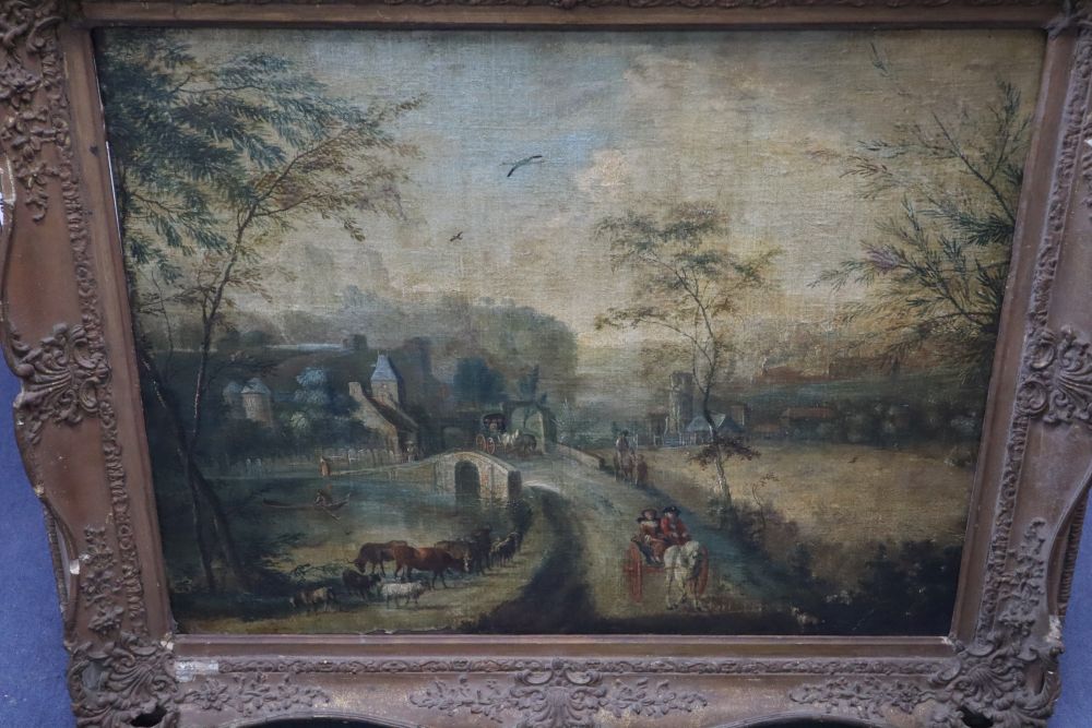 Circle of Theobald Michau, Flemish School, oil on canvas, 17th century style landscape with - Image 2 of 4