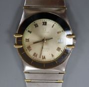 A gentleman's 1980's steel and gold Omega Constellation Chronometer quartz wrist watch, with Roman