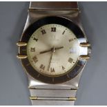 A gentleman's 1980's steel and gold Omega Constellation Chronometer quartz wrist watch, with Roman