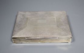 A George V part engine turned silver mounted rectangular cigarette box, William Adams Ltd,