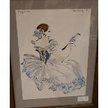 Alan Halliday (b.1952), watercolour and ink, Costume design for Coppelia, English National Ballet,