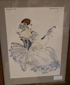 Alan Halliday (b.1952), watercolour and ink, Costume design for Coppelia, English National Ballet,