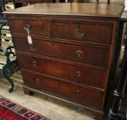 A George III oak chest of three long and two short drawers, width 104cm, depth 53cm, height 106cm